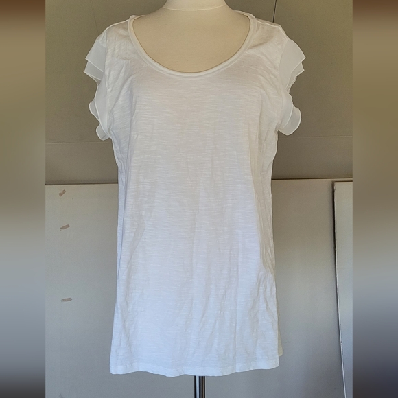 Womens White Flutter Sleeve Scoop Neck Tee - Picture 3 of 6
